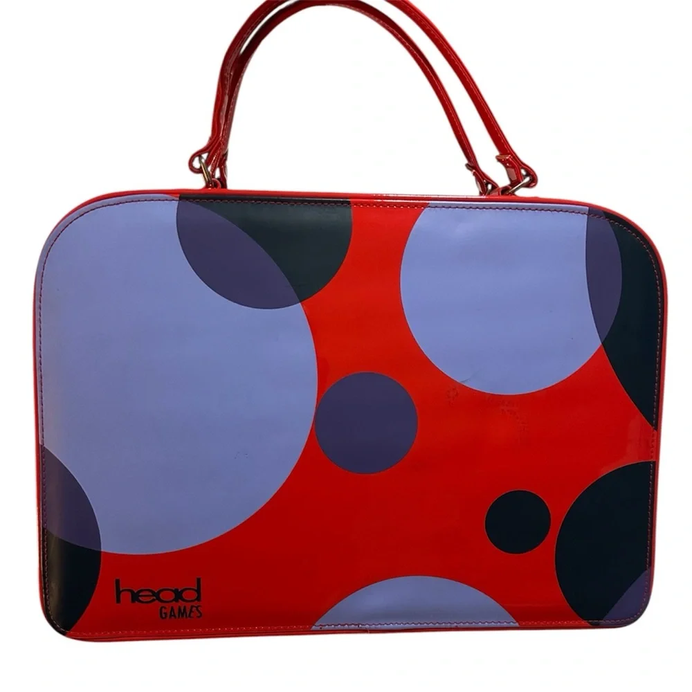 Head Games Retro Mod Polka Dot Red Patent Zipper Cosmetic Bag